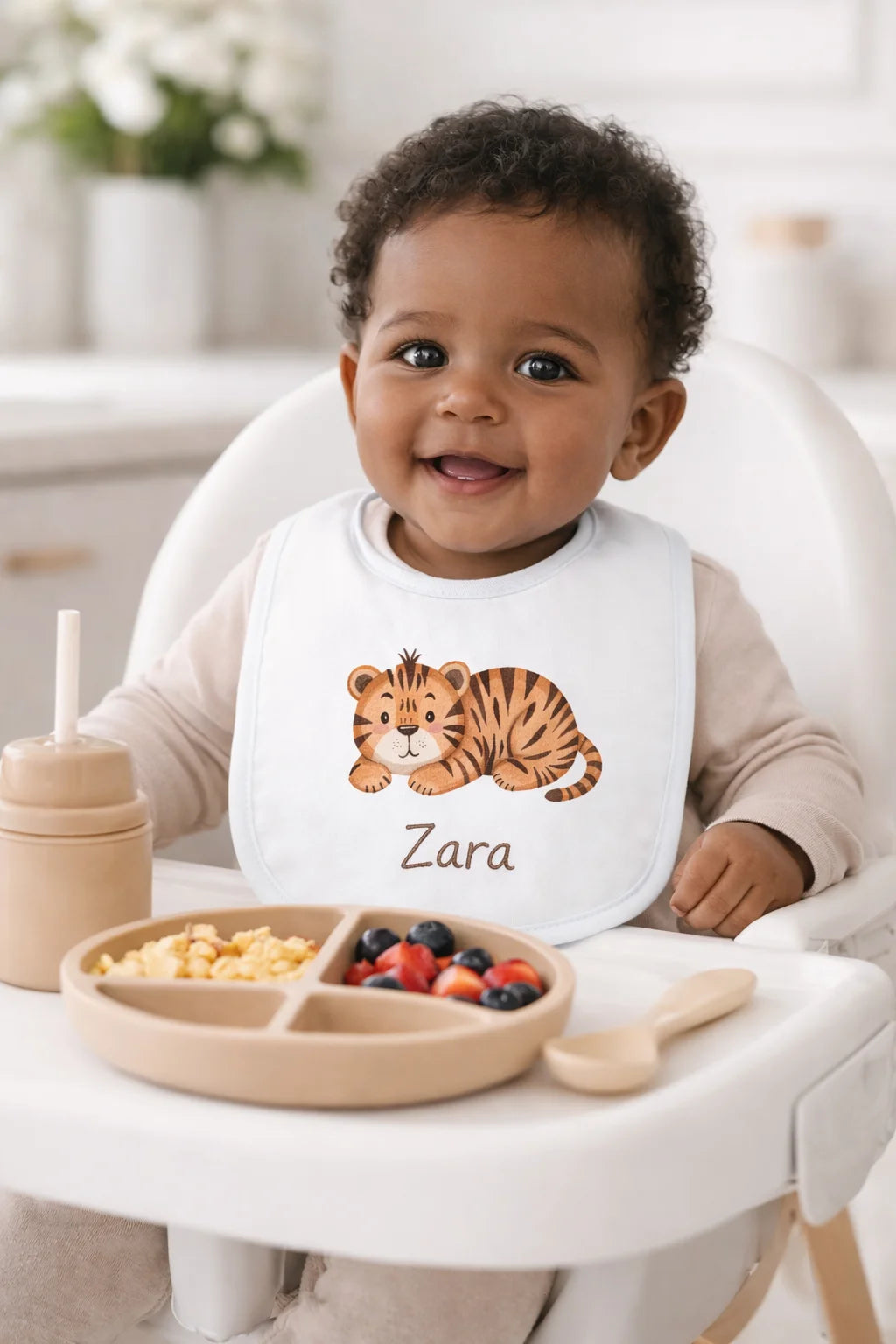 Bavoir Bébé Personnalisé avec Prénom | Motifs Animaux | L'Atelier Eure'iginal