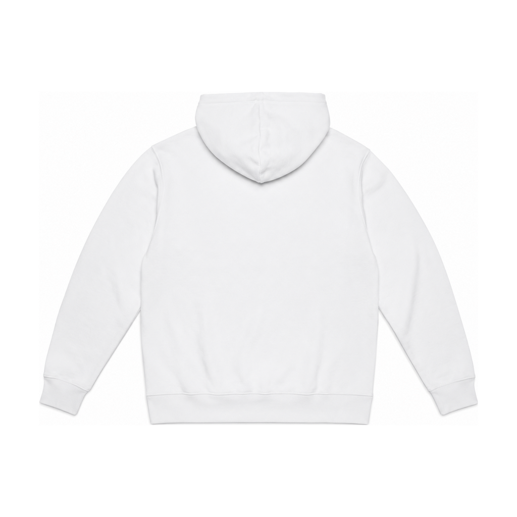 Sweat a capuche blanc uni vue de dos, pose a plat