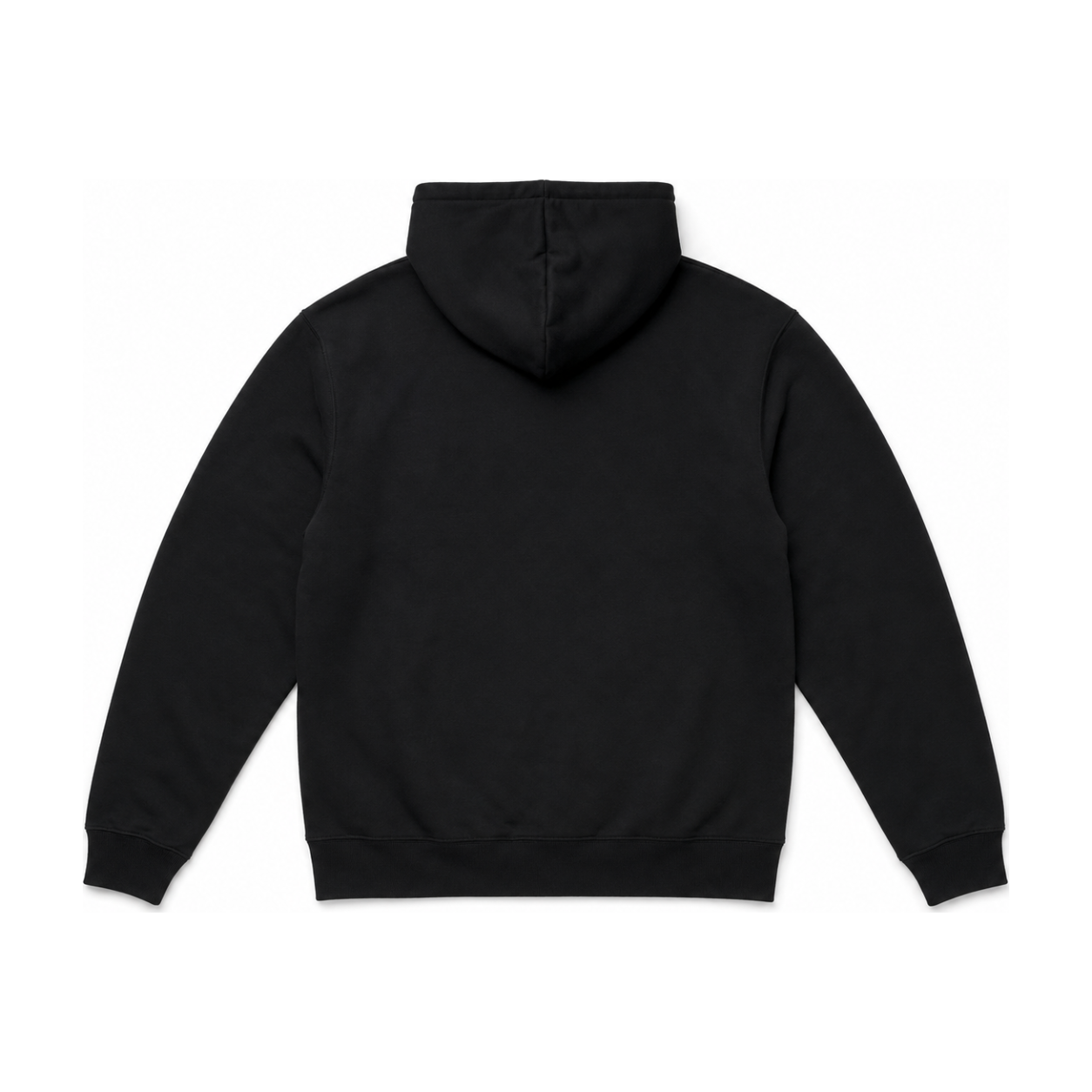 Sweat a capuche noir uni vue de dos, pose a plat