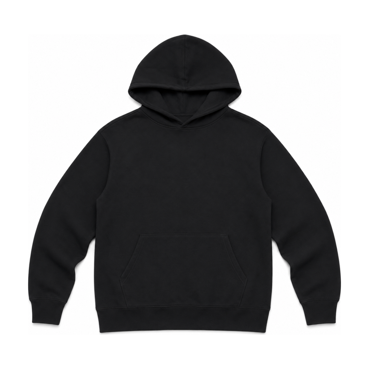 Sweat a capuche noir uni vue de face, pose a plat