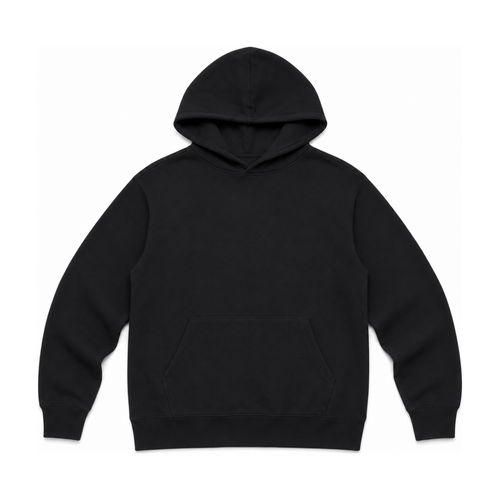 Sweat a capuche noir uni vue de face, pose a plat