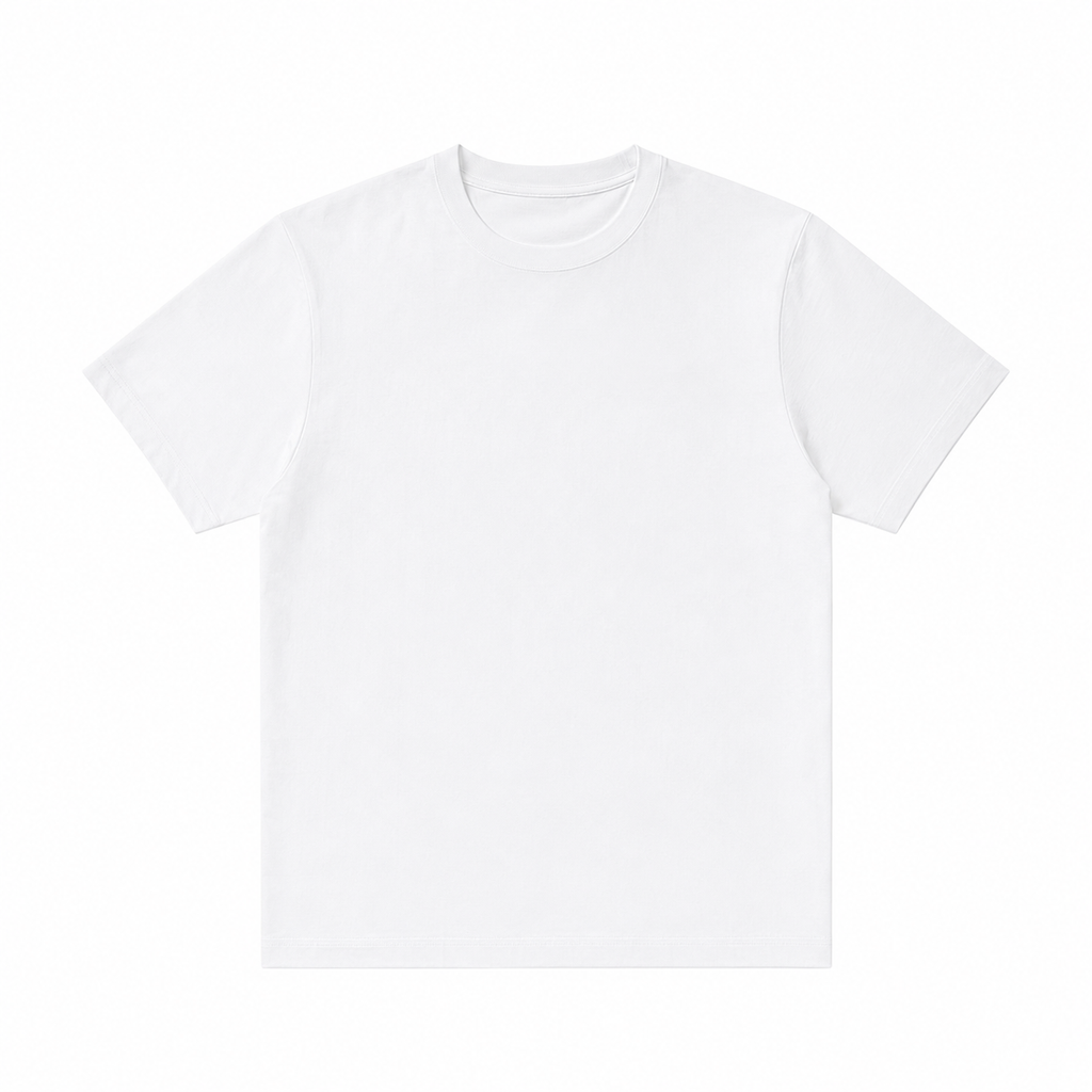 T-shirt blanc uni à plat, vue de face, fond blanc