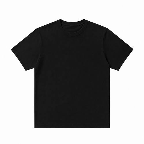 T-shirt noir uni à plat, vue de face, fond blanc